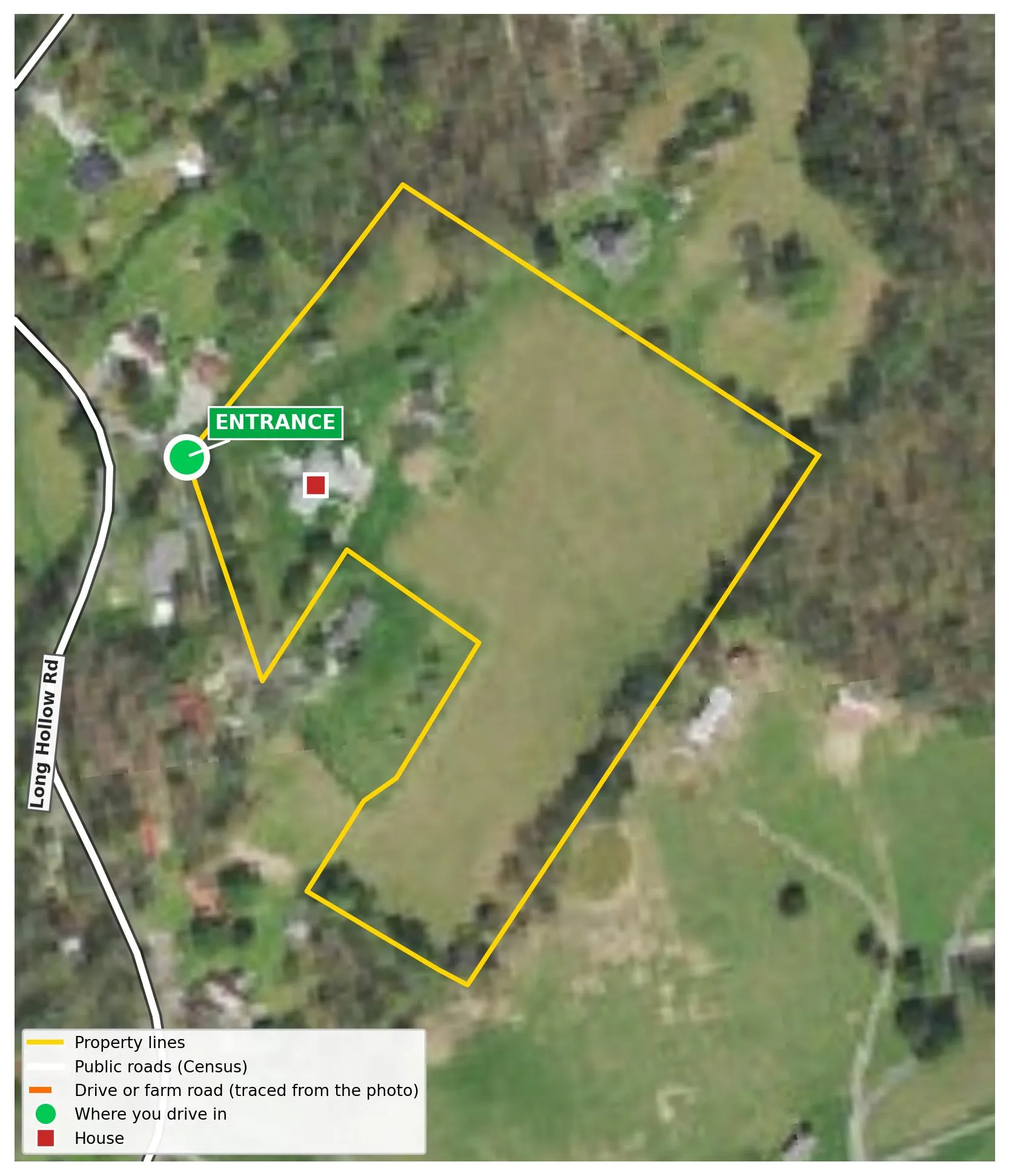 Map of the roads and the entrance to the property