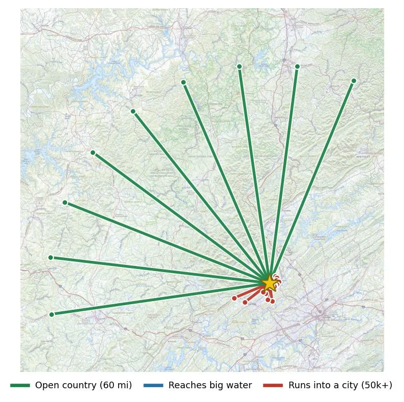 Ways out from the property in 24 directions