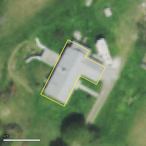 Building A from above, outlined in yellow