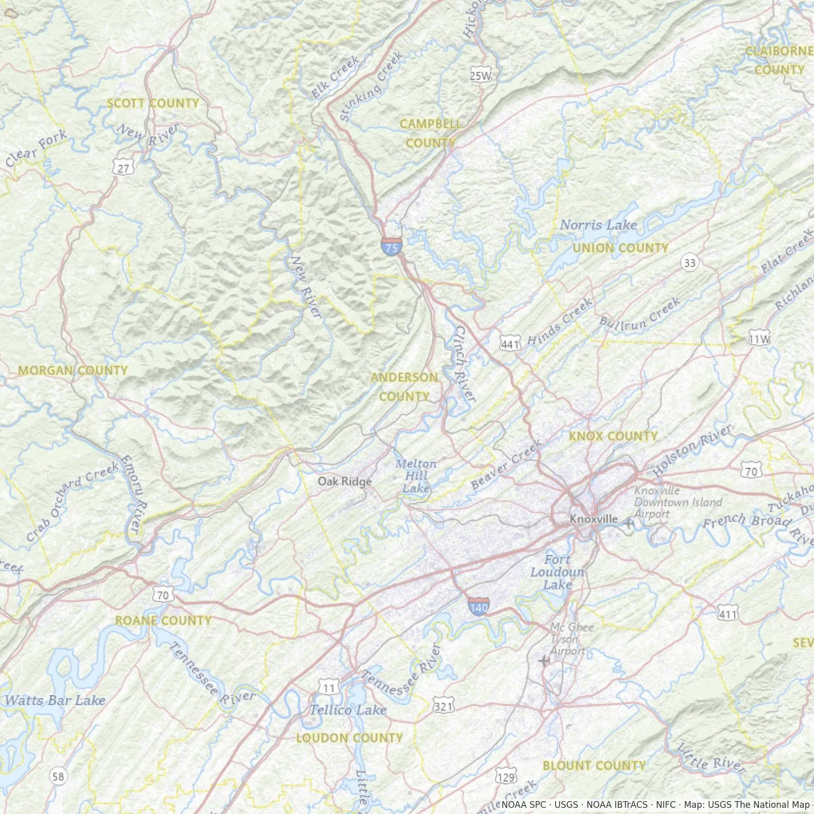 Map of tornado paths, earthquakes, storm tracks and wildfires within 25 miles